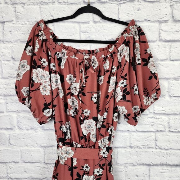 Lapis & Lillies Womens Size Large Off the Shoulder Pink Floral Tiered Midi Dress - Picture 5 of 13